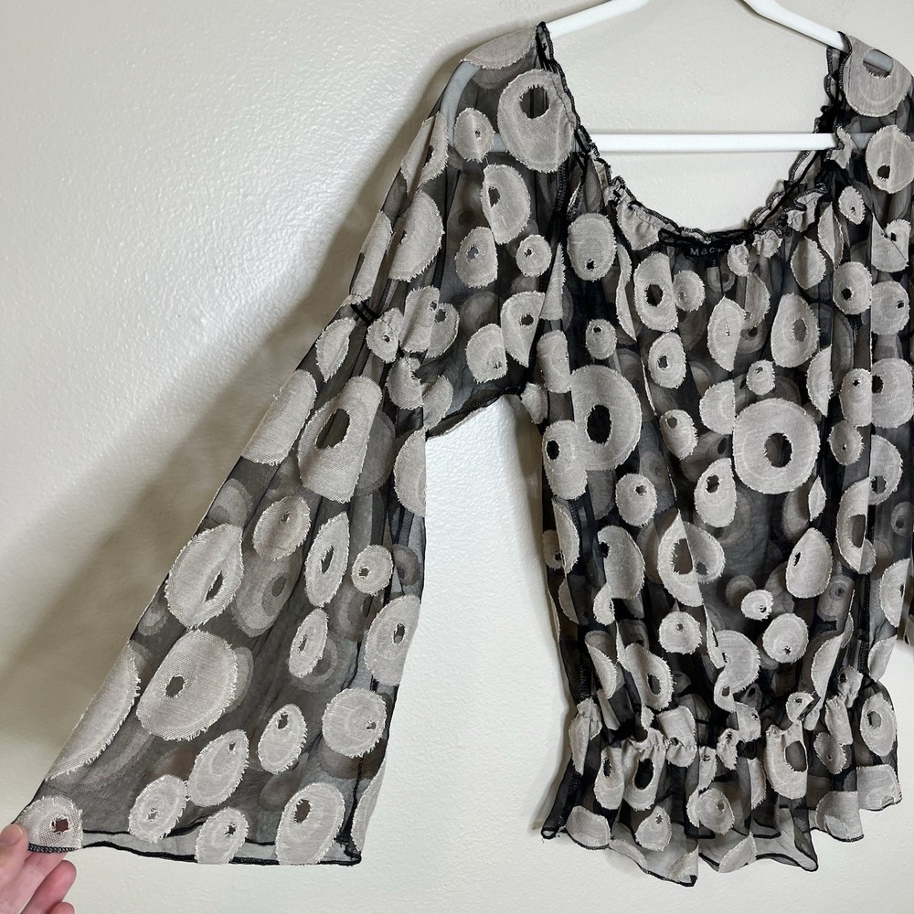 Women Blouse Sheer Boho Witchy Whimsigoth Y2K See Through Festival Relax Polka D - Picture 2 of 7